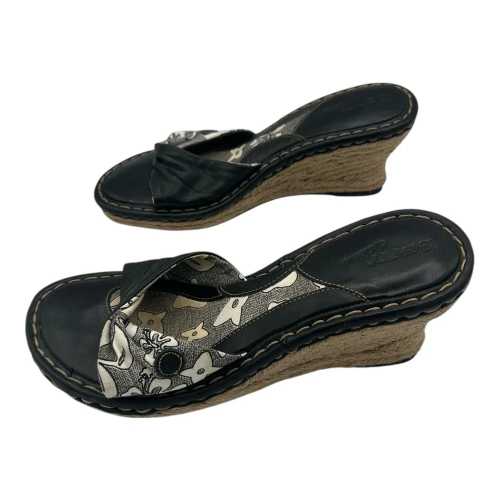 Born Womens‎ Black Floral Wedge Espadrille Sandals Size 8